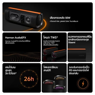[NEW] Xiaomi Sound Party คุณภาพเสียงทรงพลัง 50W ปรับแต่งเสียงด้วย Harman AudioEFX การเชื่อมต่อ TWS* สองอุปกรณ์
