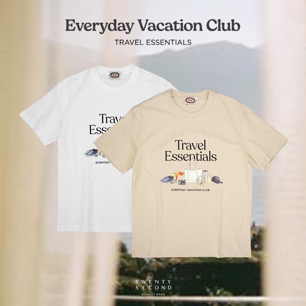 TWENTYSECOND เสื้อยืดแขนสั้นสกรีนลาย รุ่น Everyday Vacation Club ลาย Travel Essentials ผ้า Sorona® เย็น แห้งไว กัน UV