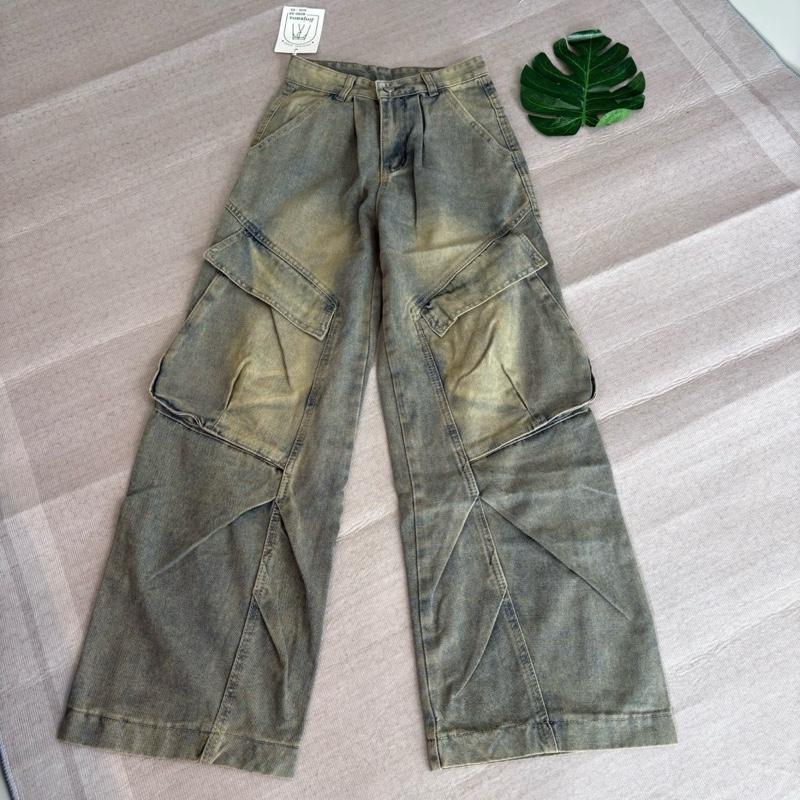 (XS-6XL) jinjeans กางเกงยีนส์ทรงกระบอกใหญ่  baggy jeans เอวสูง กางเกงยีนส์คาร์โก้ cargo pants ราคา ถูกที่สุด ดีลบีเคเค แกลเลอรีภาพที่ 2