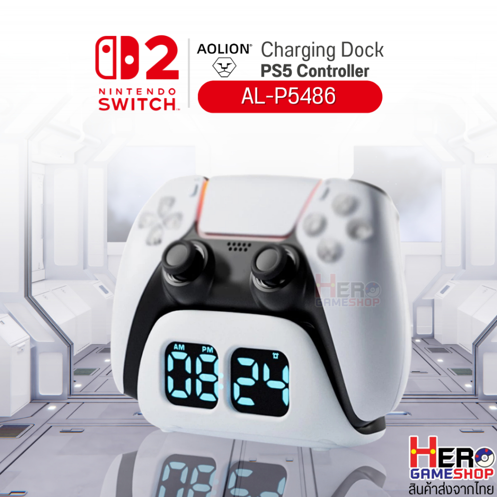 Aolion PS5 Charging Dock แท่นชาร์จจอย PS5 ดีไซด์ Digital clock บอกเวลา พร้อมส่งจากไทย