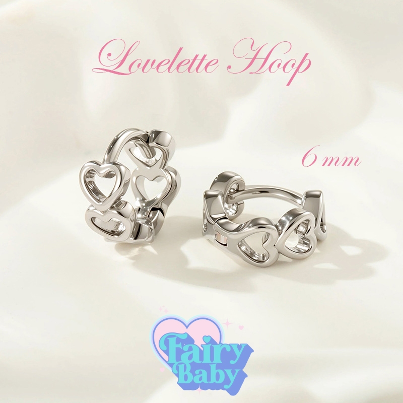 Fairybaby ต่างหูห่วง Lovelette Hoop - 6MM ( 1 คู่ ) ต่างหูห่วง ไซส์ 6 mm รูป หัวใจ มินิมอล น่ารัก (E2-069)