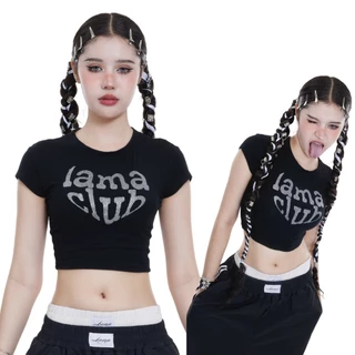 FlexTee เสื้อครอป สกีนเพชรแนบตัว ลามะ ทรงสวยผ้านุ่มมาก