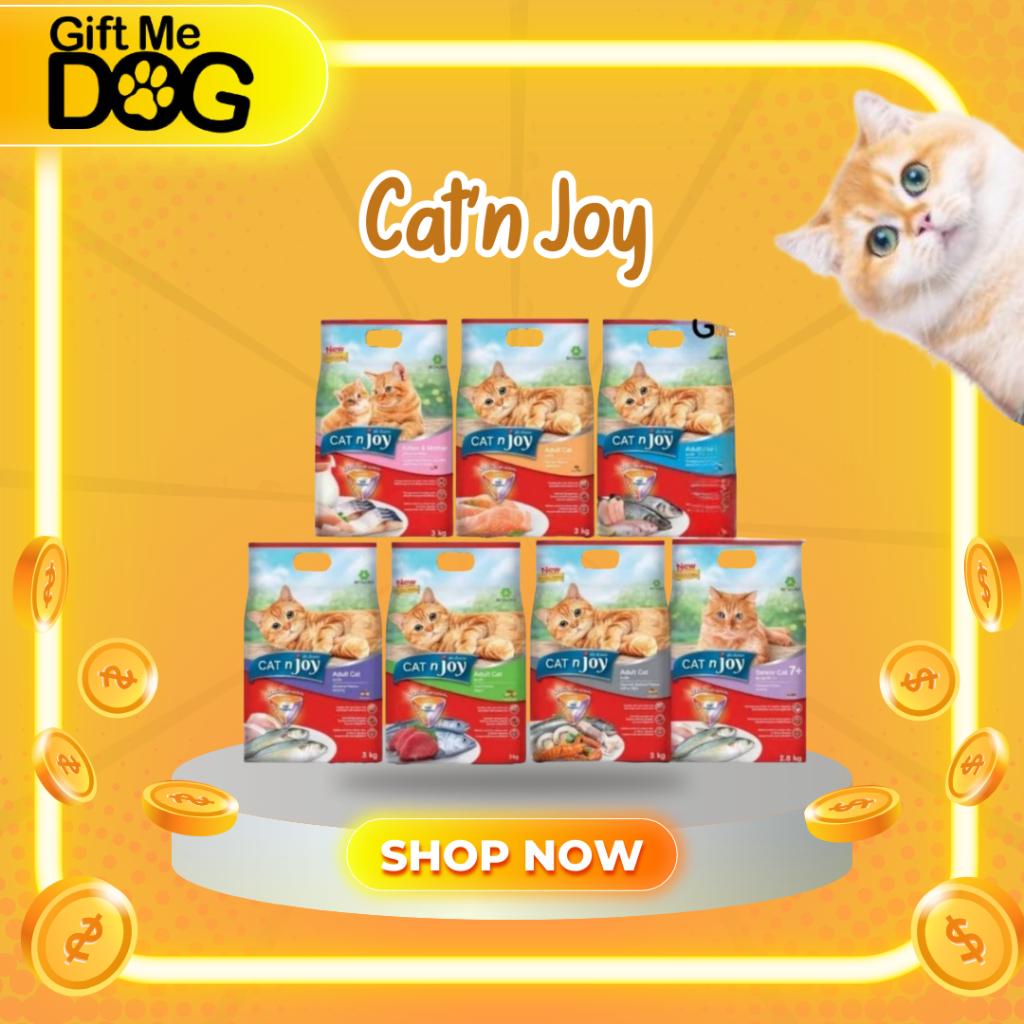 CAT'N JOY แค็ทเอ็นจอย อาหารแมว สำหรับลูกแมวและแมวโต,แมวสูงวัย grainfree เกรนฟรี 2.5-3kg/ถุง