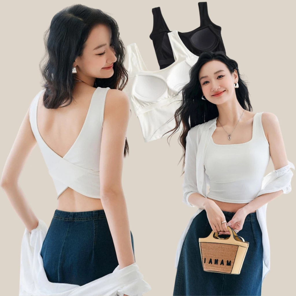 WsimpleBra | Gaia Crop Top เสื้อกล้าม ทรงครอป ไขว้หลัง มีบราในตัว เลิกใส่ชุดชั้นในและซิลิโคลปิดจุก