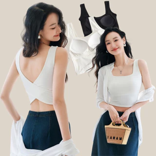 WsimpleBra | Gaia Crop Top เสื้อกล้าม ทรงครอป ไขว้หลัง มีบราในตัว เลิกใส่ชุดชั้นในและซิลิโคลปิดจุก