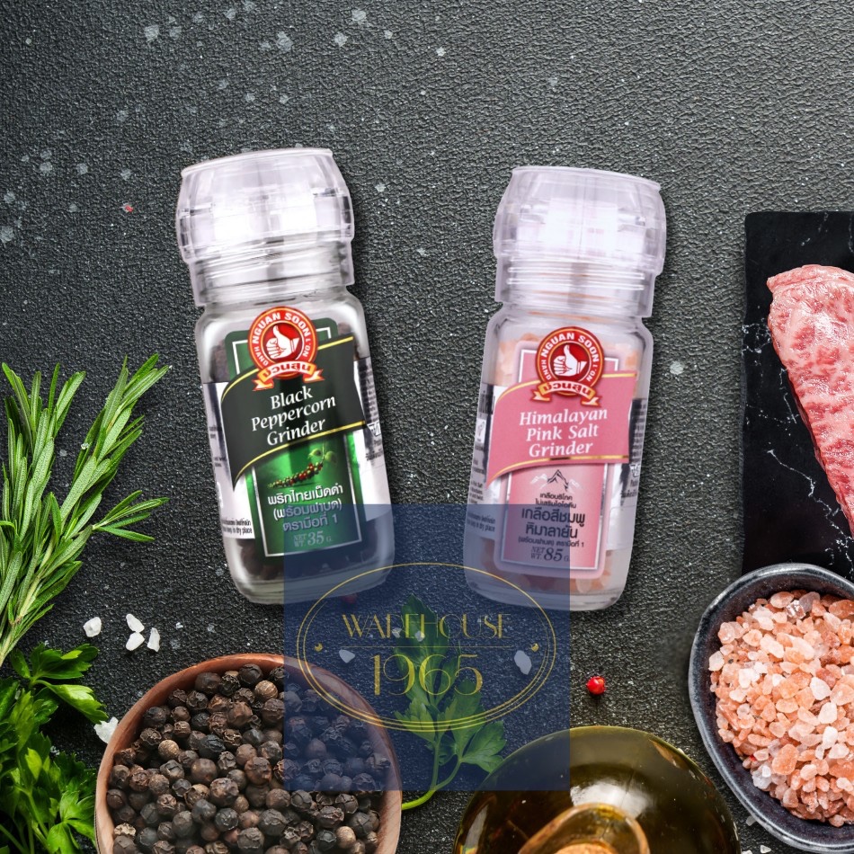 [Bundle] เกลือชมพู 85g + พริกไทยดำ 35g ฝาบด ตรามือที่ 1 Nguan Soon Himalayan Salt + Black Peppercorn