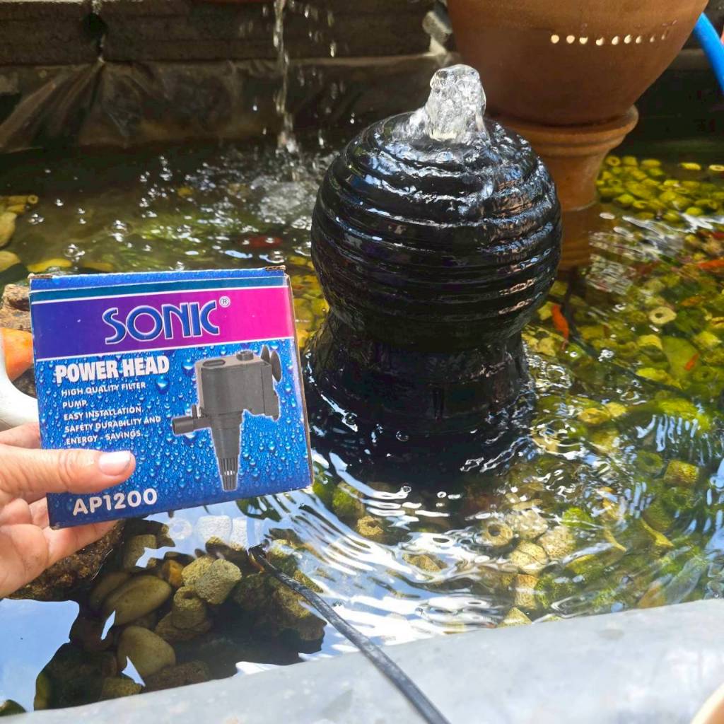 (ได้ 3 ชิ้น) โอ่งน้ำล้นขดหอย+ฐานตั้ง+ปั้ม AP1200 ทำน้ำตก จัดสวน แต่งสวน พร้อมส่ง