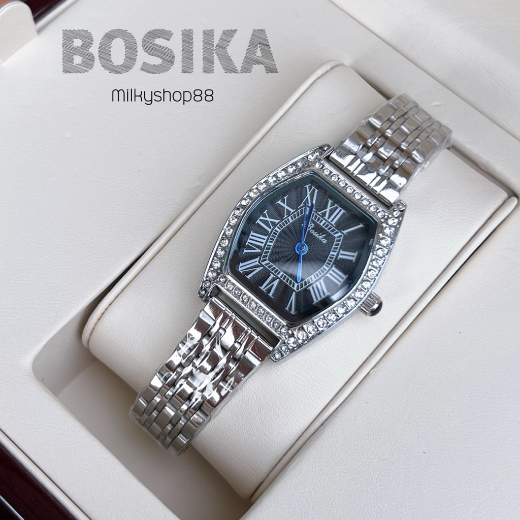 (M62) นาฬิกา BOSIKA รุ่น BG036 ทรงถัง ล้อมเพชร ระบบควอช สายสแตนเลส ( 2 สี )