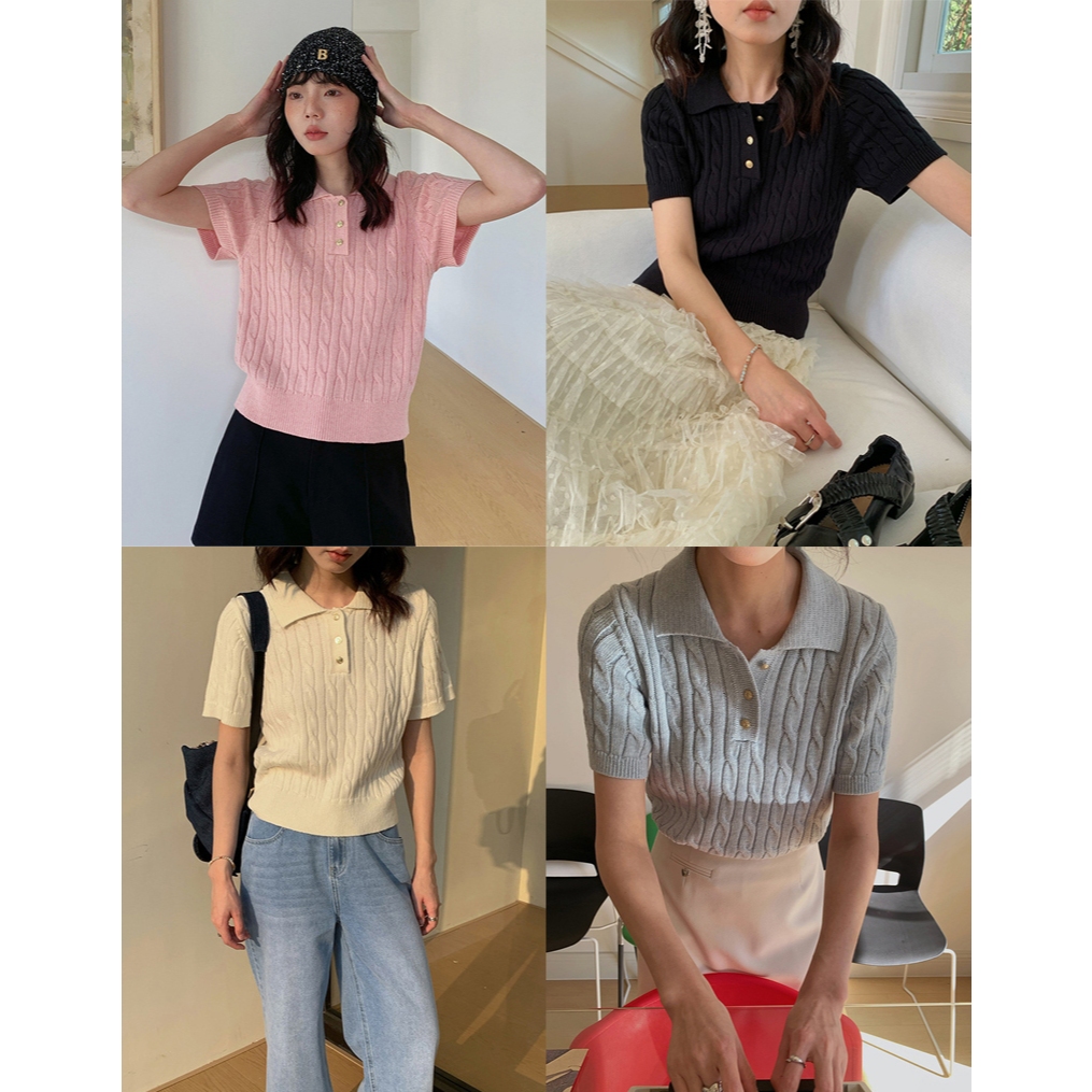 (พร้อมส่ง) Clothestoryy - SWEET POLO เสื้อโปโลไหมพรม กระดุมสีทอง