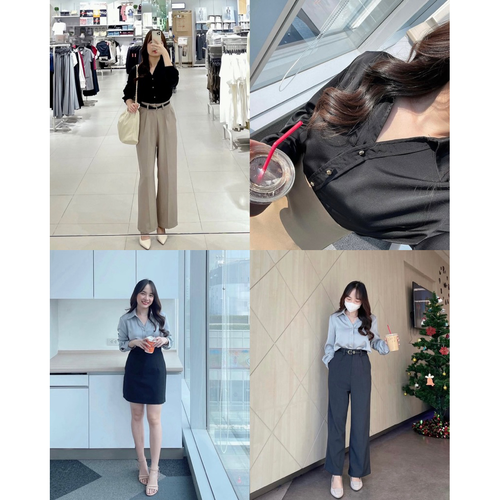 𝑳𝒖𝒙𝒆 𝒔𝒉𝒊𝒓𝒕 เสื้อเชิ้ตซาตินพรีเมี่ยมดีเทลกระดุมทอง