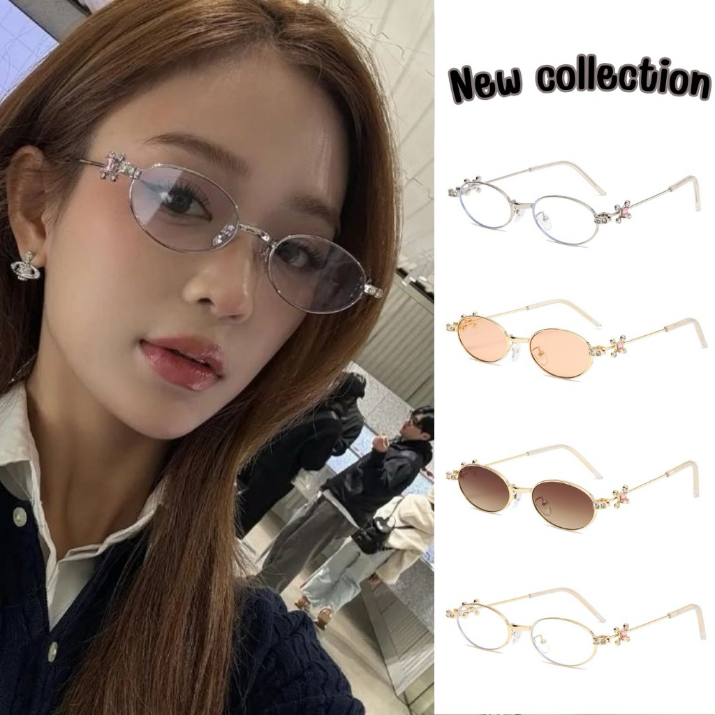 💗พร้อมส่งจากไทย💗CC-20แว่นตาชั่นวงรีสไตล์วินเทจY2k แว่นตากรองแสงวงรีแต่งเพรช