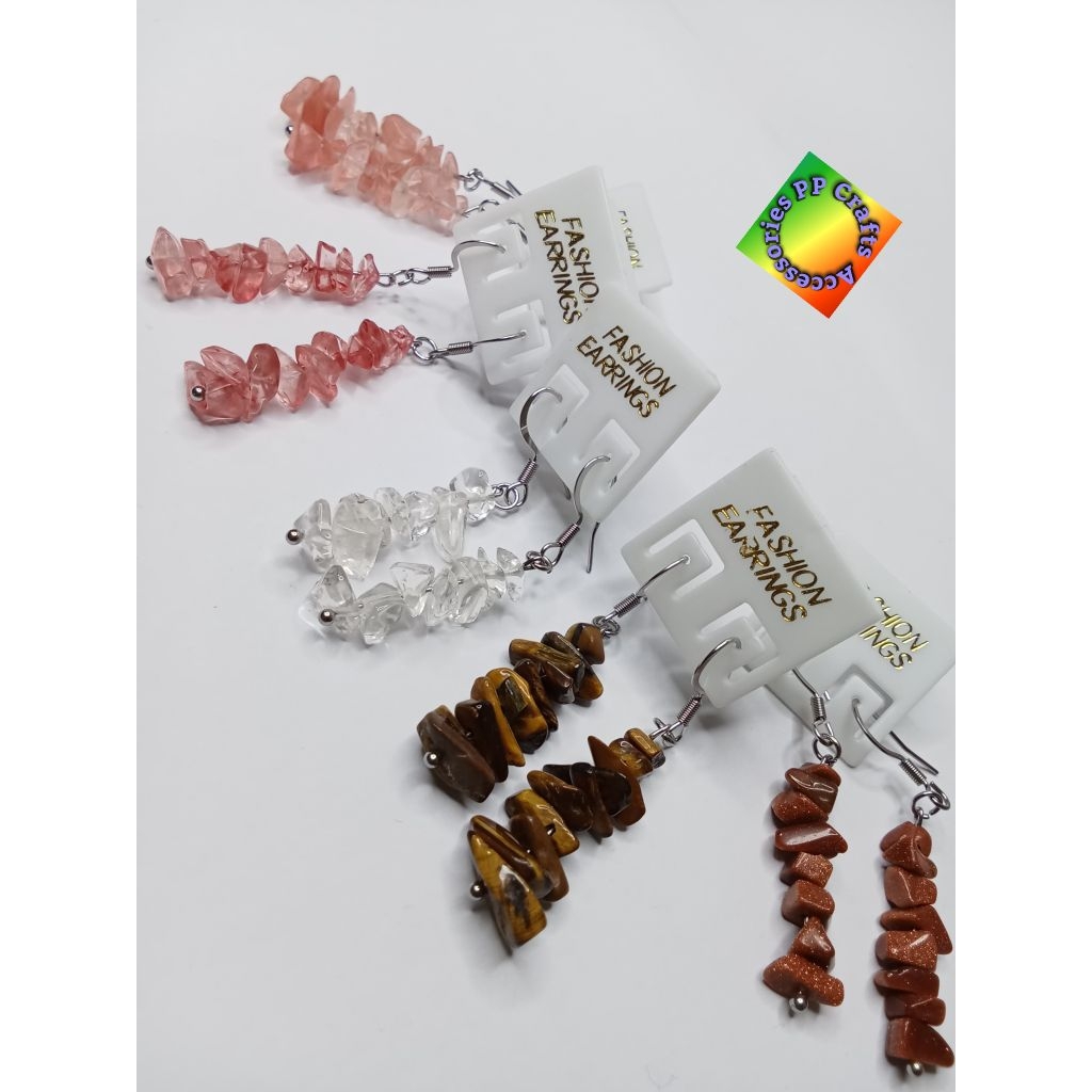 🇹🇭 งานไทย ต่างหูหินนำโชค ทรงฟรีฟอร์ม  ตะขอสแตนเลส  Earring freeform หินแท้  รูปทรงอิสระ