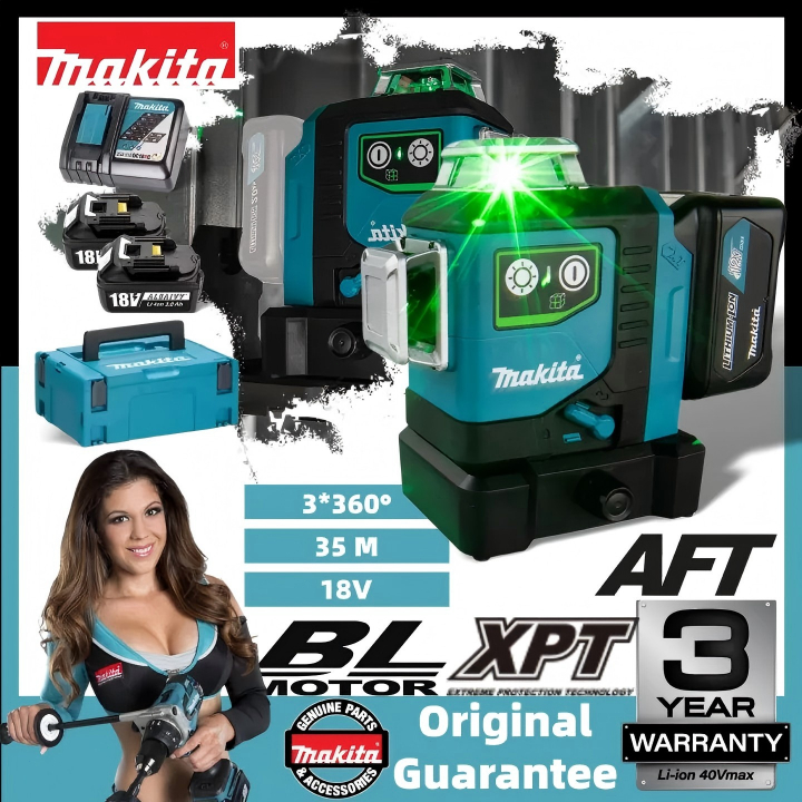 ระดับเลเซอร์วิทยุ Makita SK700GD18V, เครื่องมือวัดแสงเขียว 360°, เส้นเล็งเครื่องมือไฟฟ้าความแม่นยําส