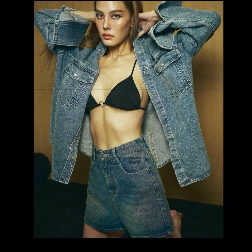 (ส่งต่อ) PT30153 กางเกงยีนส์ขาสั้นปัก PROMTHONG