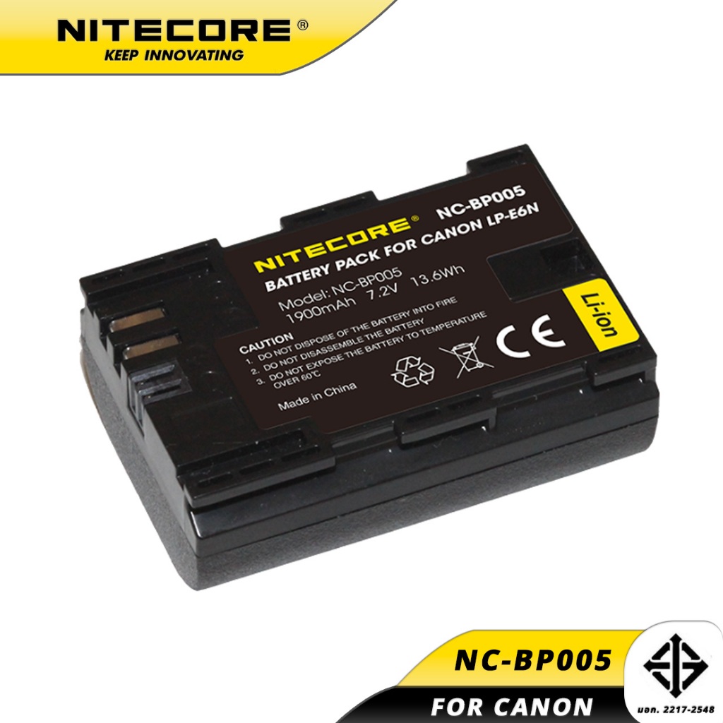 Nitecore NC-BP005 LP-E6N แบตกล้อง Canon คุณภาพดี ของแท้รับประกัน 1900mAh 7.2V Camera battery pack