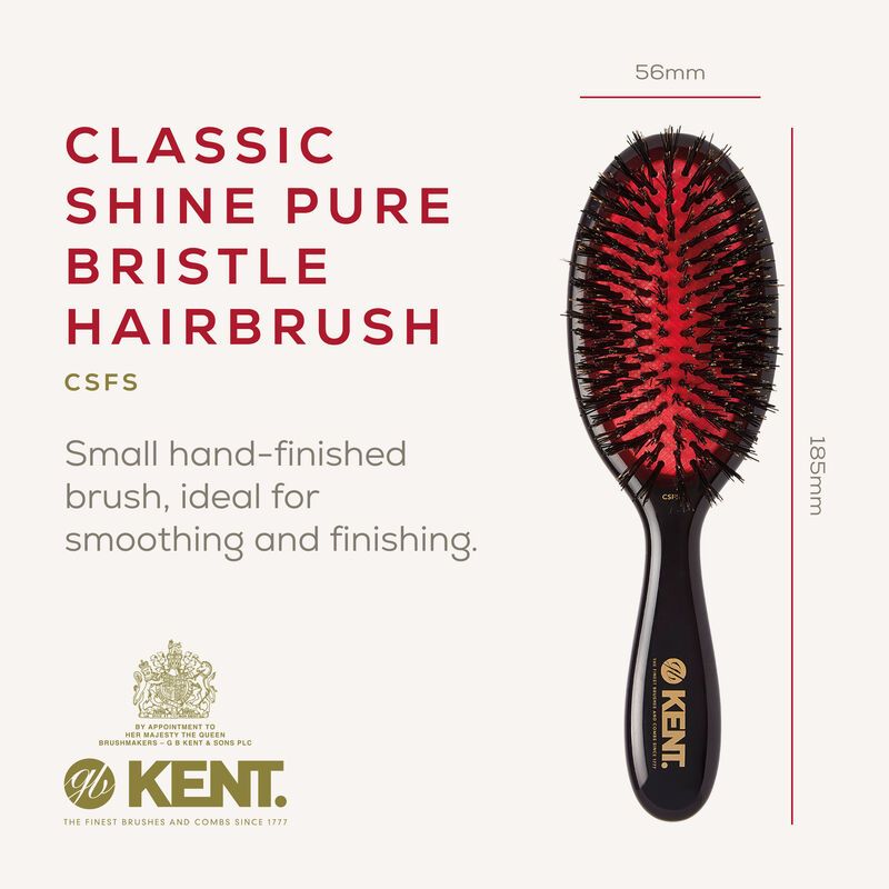 KENT Classic Shine Pure Black Bristle Hairbrush แปรงขนหมูป่าแท้100%  (Made in UK) แถมแปรงทำความสะอาด - รูปที่ 5