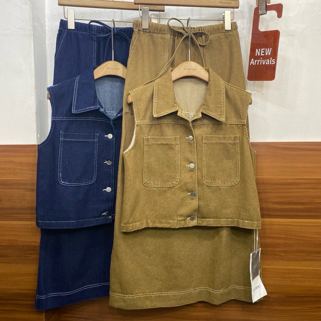 56🫰🏻New Arrival 🫰🏻STUDIOX2 VEST TOP AND MAXI SKIRT SET (SMLXL 790฿) เซ็ตเสื้อเวส มาคู่กับกระโปรงทรงแ