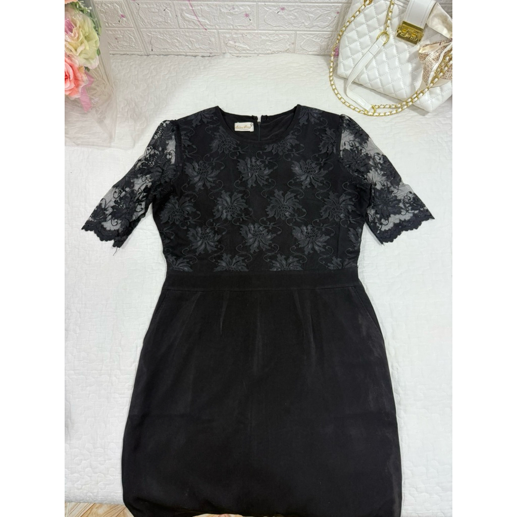ชุดเดรสสีดำเสื้อลูกไม้งานป้ายgallery kloset ไซส์xlอก38สภาพมือสองนางฟ้าใส่ครั้งเดียว