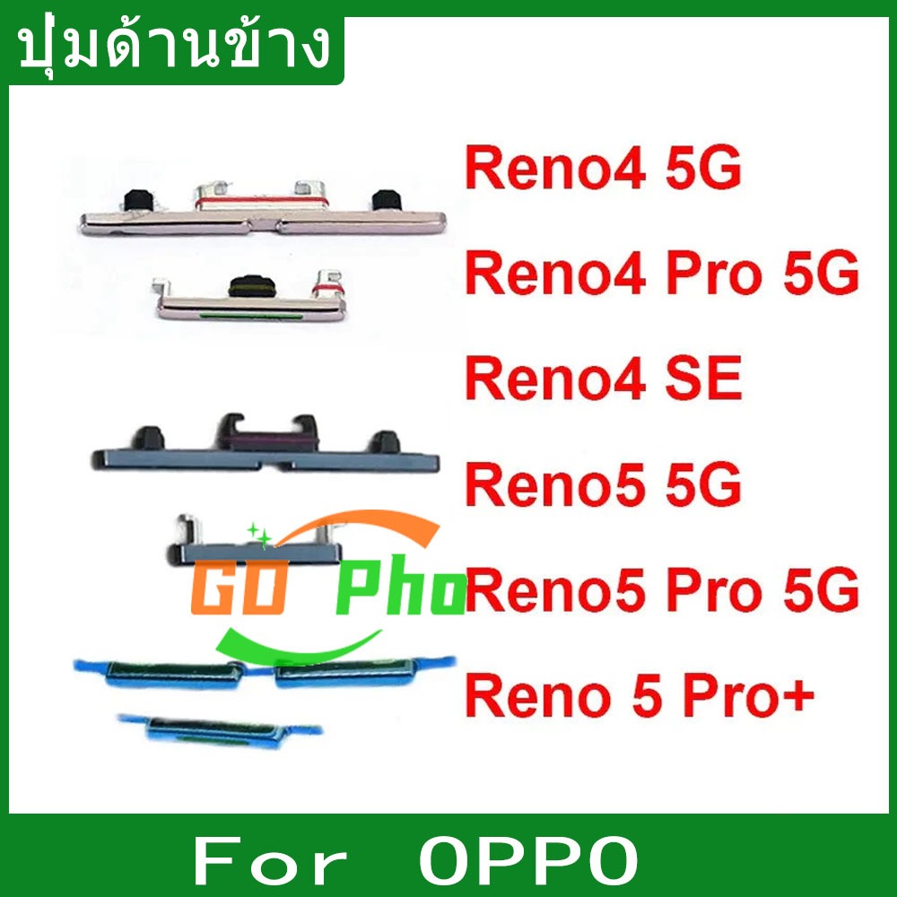สําหรับ OPPO Reno 4 4Pro 4SE 5 5Pro Plus 5G ปุ่มด้านข้างปุ่มด้านข้าง On Off Power Volume Up Down ปุ่มกดด้านข้างอะไหล่
