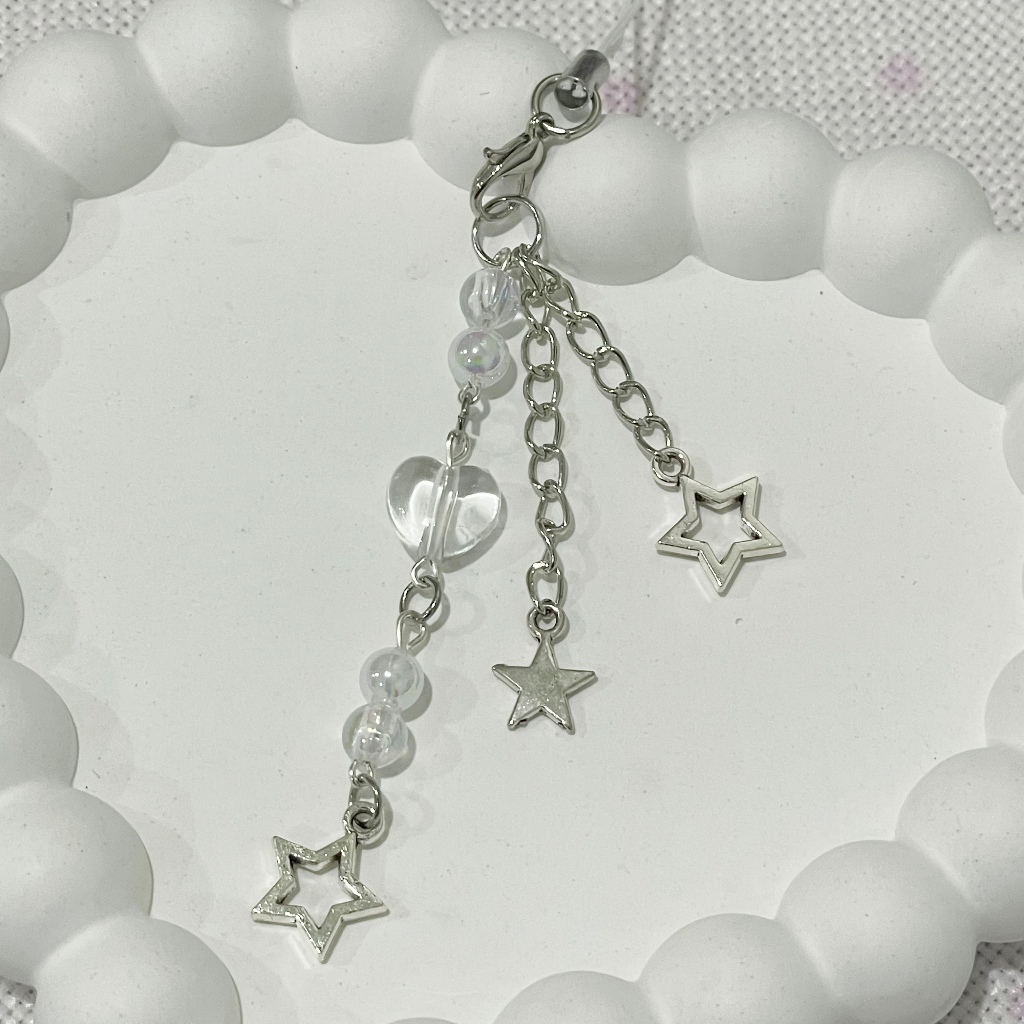 ʚ handmade ɞ | พวงกุญแจลูกปัด | beads keychain | silver stars | DIY 🫧