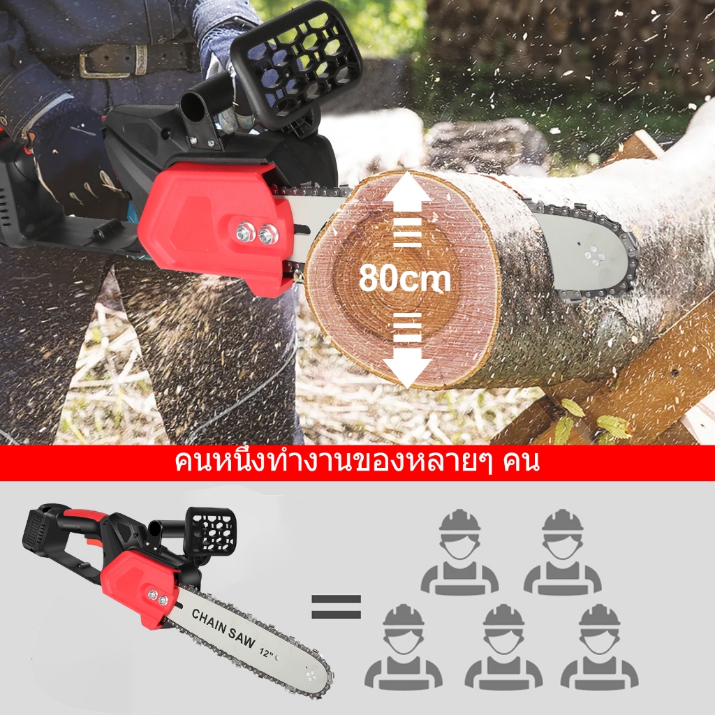 REAIM เลื่อยยนต์ 3200W 12นิ้ว เลื่อยไฟฟ้าไร้สาย เลื่อยตัดไม้ เลื่อยใช้แบตเตอรี่ แยกฟืน - รูปที่ 5