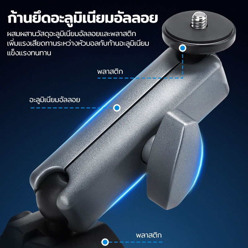 ที่ยึดกล้อง ติดแฮนด์มอเตอร์ไซค์/จักรยาน ขายึดแฮนด์ อลูมิเนียม CNC หัวบอลคู่ 360° รองรับ GoPro DJI Action 6 insta360 - รูปที่ 3