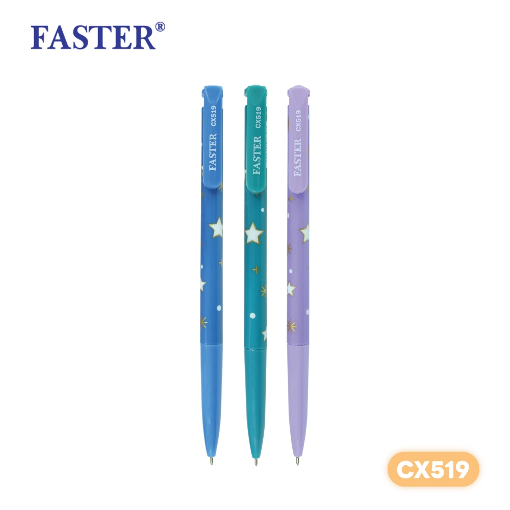 FASTER (ฟาสเตอร์) ปากกาลูกลื่น 0.5mm. ปากกาน่ารัก ลายดาว หมึกน้ำเงิน ยกโหล 12 ด้าม รหัส CX519-FAN
