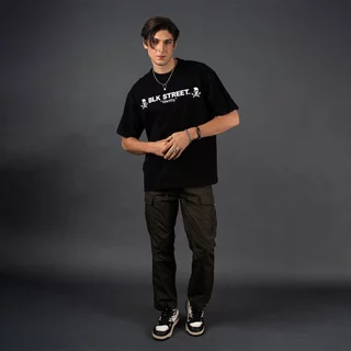 DAVIE JONES [BLK STREET] เสื้อยืดผู้ชาย Logo Oversized Fit T-Shirts สีดำ ขาว กากี LG0150