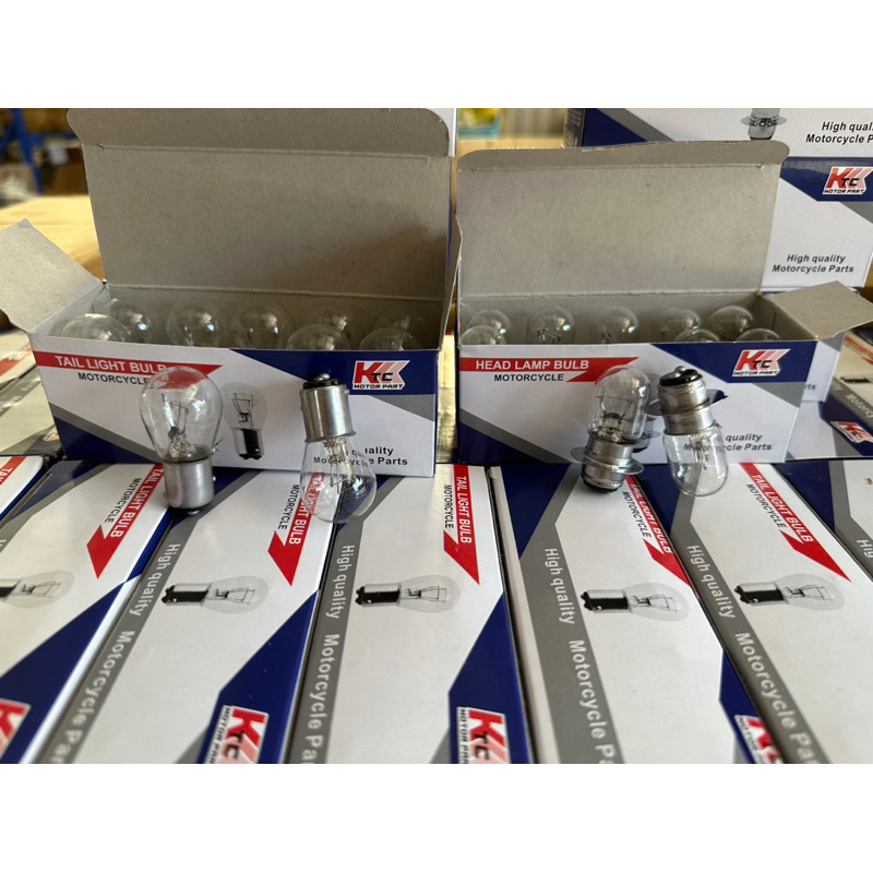 หลอดไฟหน้า,ท้ายมอเตอร์ไซค์ T19,S25 12V 35/35W. สี(วอมไวท์) ขั้ว2จุด (1กล่อง 10หลอด)