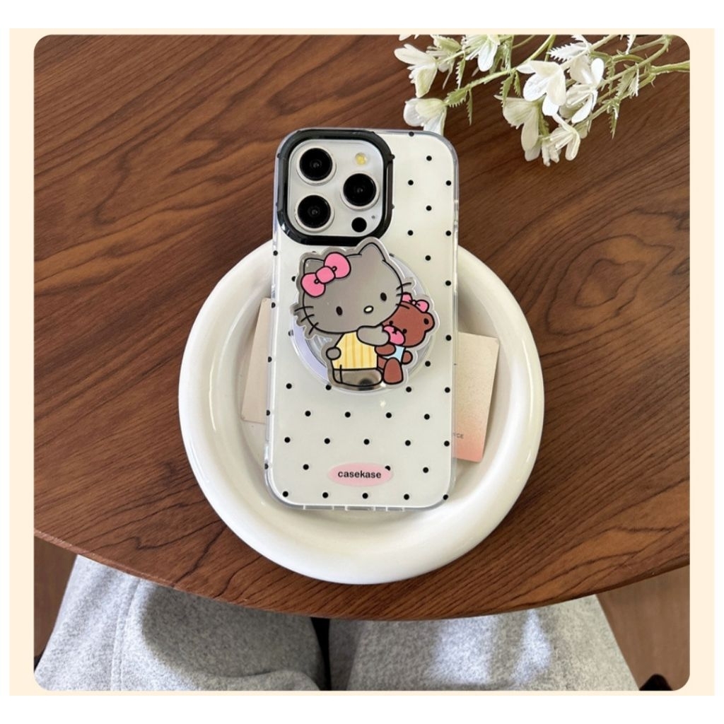 DB039 เคสโพกะดอทพื้นขาวจุดดำมาพร้อมเมกเซฟ ตัวติดแม่เหล็กน้องแมวขายแยกนะคะ