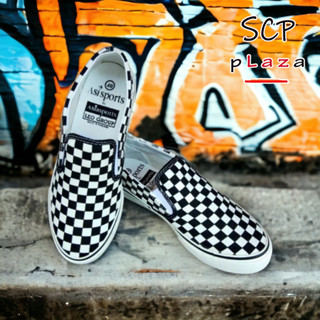 SCPPLaza รองเท้าผ้าใบ แนวสตรีท เกาหลี ลายสก๊อต ขาวดำ เทาดำ ย…