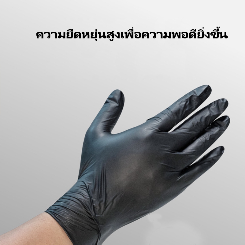 ถุงมือยางไนไตรสีดำ หนาพิเศษ ไม่มีแป้ง Food Grade สำหรับร้านอาหาร 100 ชิ้น/กล่อง Size S Size M Size L - รูปที่ 2