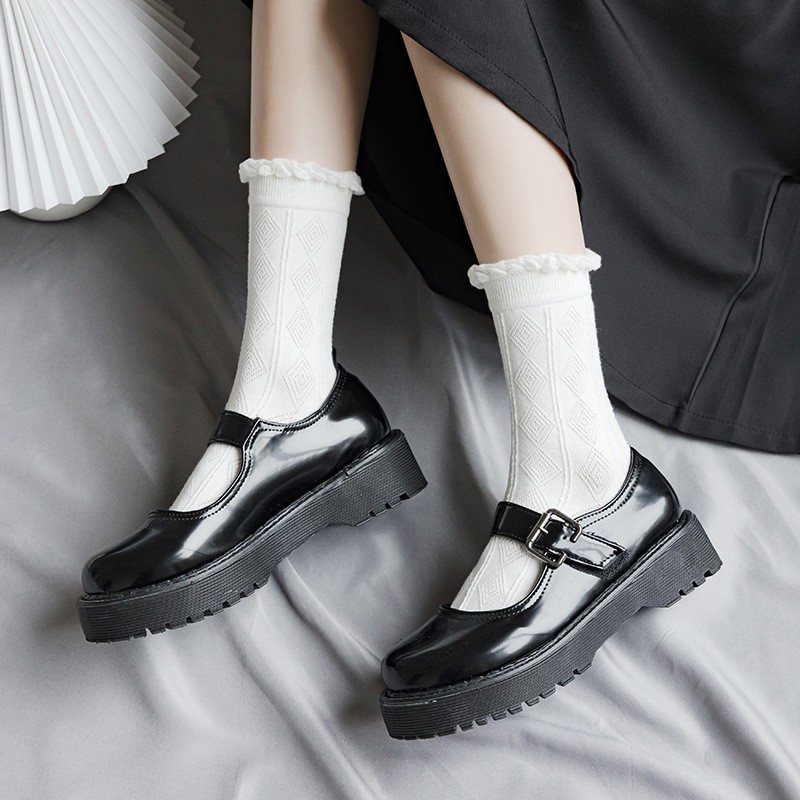 ถุงเท้า jk สไตล์มหาวิทยาลัยญี่ปุ่น ถุงน่อง Lolita Lace สีที่เรียบง่ายบริสุทธิ์