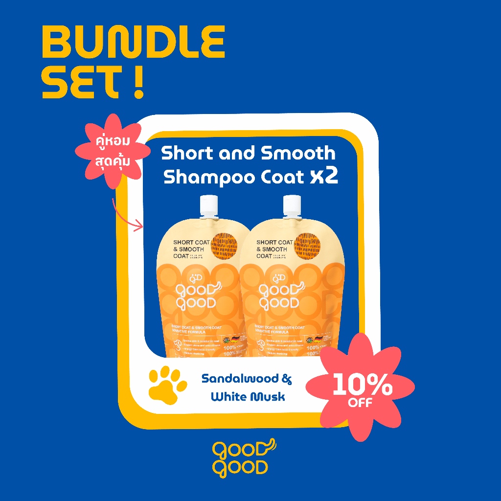 แพคคู่สุดคุ้ม [ลด 10%] GoodGood แชมพูอาบน้ำสุนัขและแมว ขนสั้น ขนเงา สูตรอ่อนโยน สำหรับผิวแพ้ง่าย ขนาด 250 มิล x2
