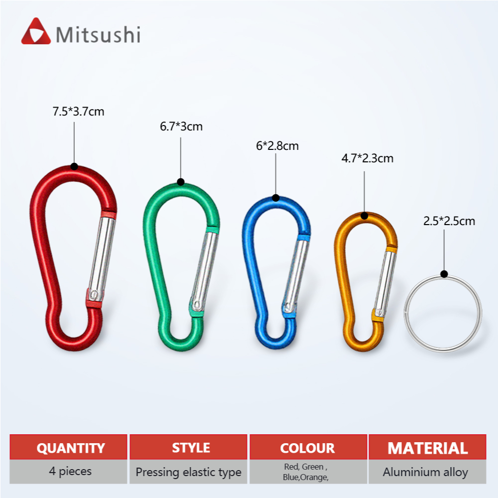 Mitsushi พวงกุญแจอลูมิเนียม 4pcs มินิคาบิเนอร์ ตะขออลูมิเนียม อัลลอยสปริง