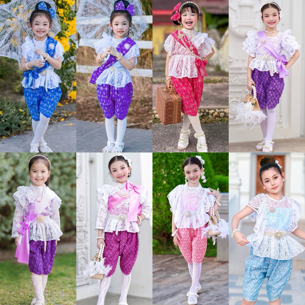 (Nd) ชุดไทยประยุกต์ เสื้อลูกไม้เนื้อนิ่ม โจง ผ้าพิมพ์ลายไทย (โจงคละลายนะคะ แต่โทนสีเดิมค่ะ)