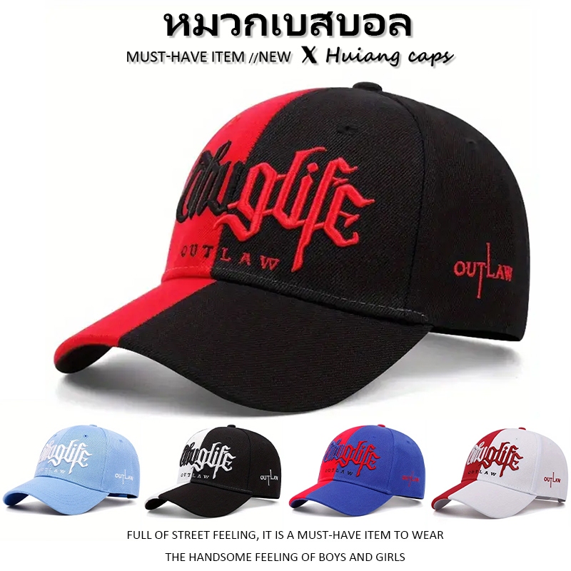 หมวก thuglife ปักลายตัวอักษร หมวกเบสบอล สไตล์เกาหลี baseball cap สําหรับผู้หญิง และผู้ชาย สามารถปรับได้ แหลมโค้ง