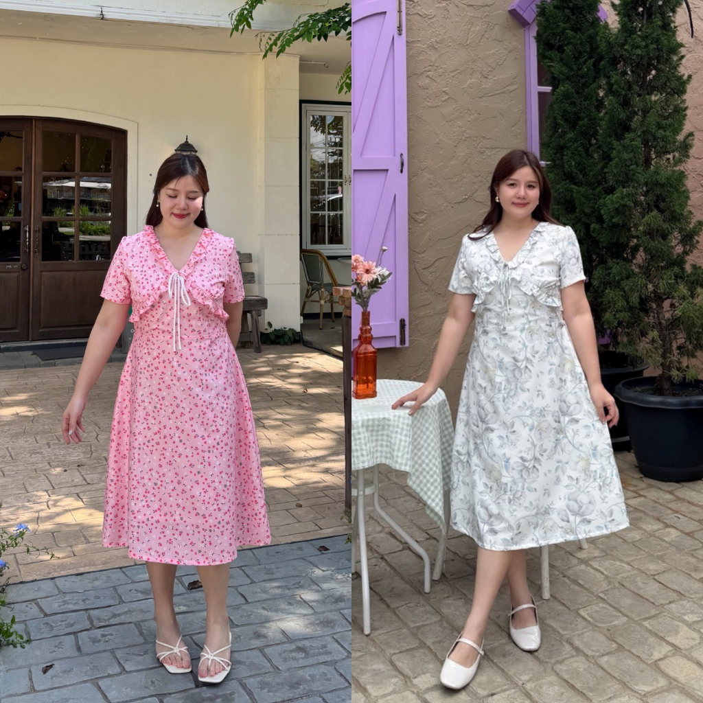 (❤️อกถึง 50") Peony Dress เดรสสาวอวบ ชุดสาวอวบ