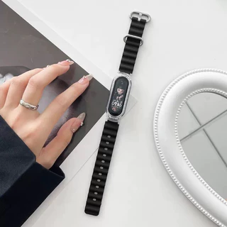 สายนาฬิกาซิลิโคนแบบมารีนสำหรับ Xiaomi Mi Band 7/8/9/10, สายนาฬิกาสำหรับกีฬาสำหรับ Xiaomi Mi Band 3/4/5/6