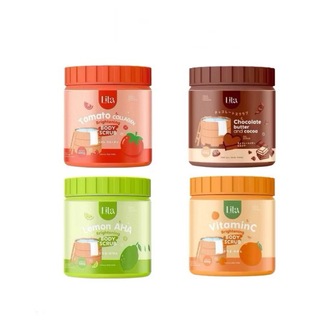 สครับลิต้า สครับผิวกาย สูตร มะนาว+ส้ม+มะเขือเทศ+กาแฟ มี 4 สูตรจ้า