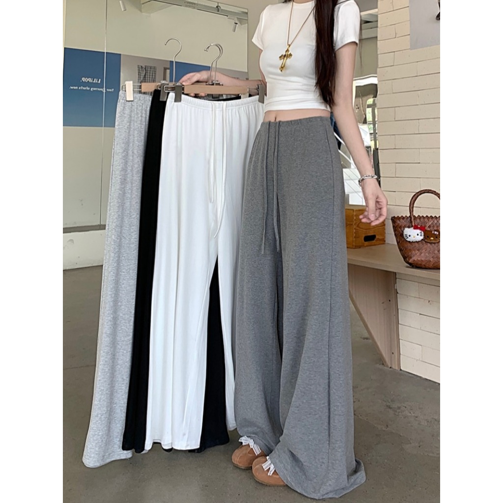 กางเกงขายาว กางเกงลำลอง สีพื้น ใส่เชือกที่เอว สไตล์มินิมอล ทรงหลวมๆ #1501269