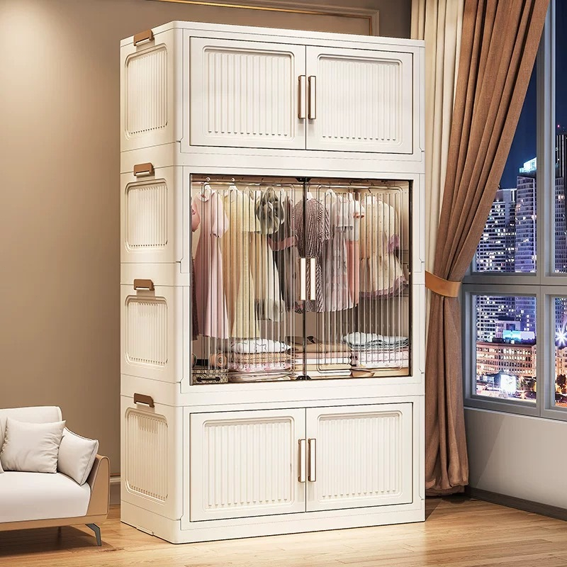 JUYBOS ตู้เสื้อผ้าพับได้ ความจุสูง ทนทาน กันฝุ่นกันน้ำ ติดตั้งง่าย สไตล์โมเดิร์น พร้อมพื้นที่แขวน