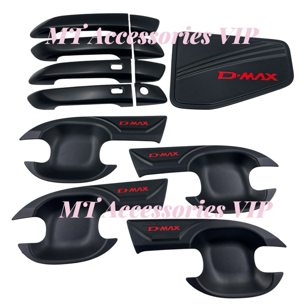 เบ้ากันรอย ครอบมือจับ ฝาถังน้ำมัน  ดีแม็ค d-max ปี 2020-2025 รุ่น4ประตู สีดำโลโก้แดงR.