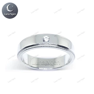 Luna Ngen แหวนเงินแท้ 925 ฝังเพชรสวิส(CZ) กว้าง 6 มิลลิเมตร แหวนคู่รัก