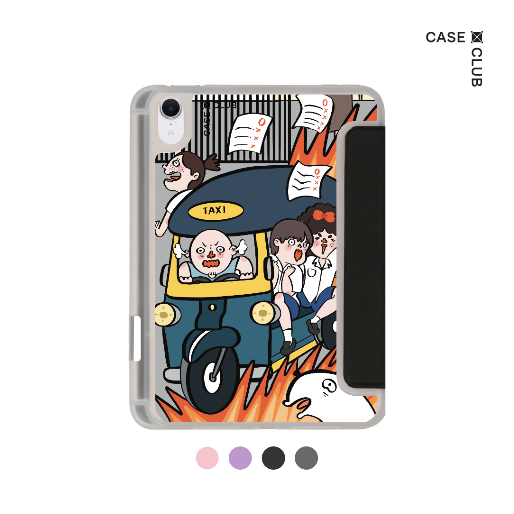 CaseClub เคสไอแพด หลังใส ฝาปิดสี ลาย Tuk Tuk สำหรับ iPad Pro/iPad Air/iPad Mini/iPad Gen ตุ๊กๆ ไทยแล
