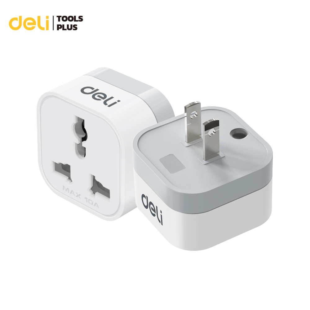 Deli ปลั๊กแปลงขา ปลั๊กแปลง อแดปเตอร์แปลงขาปลั๊ก สองขาแบน กำลังไฟ 10A 2500W US Universal Adapter