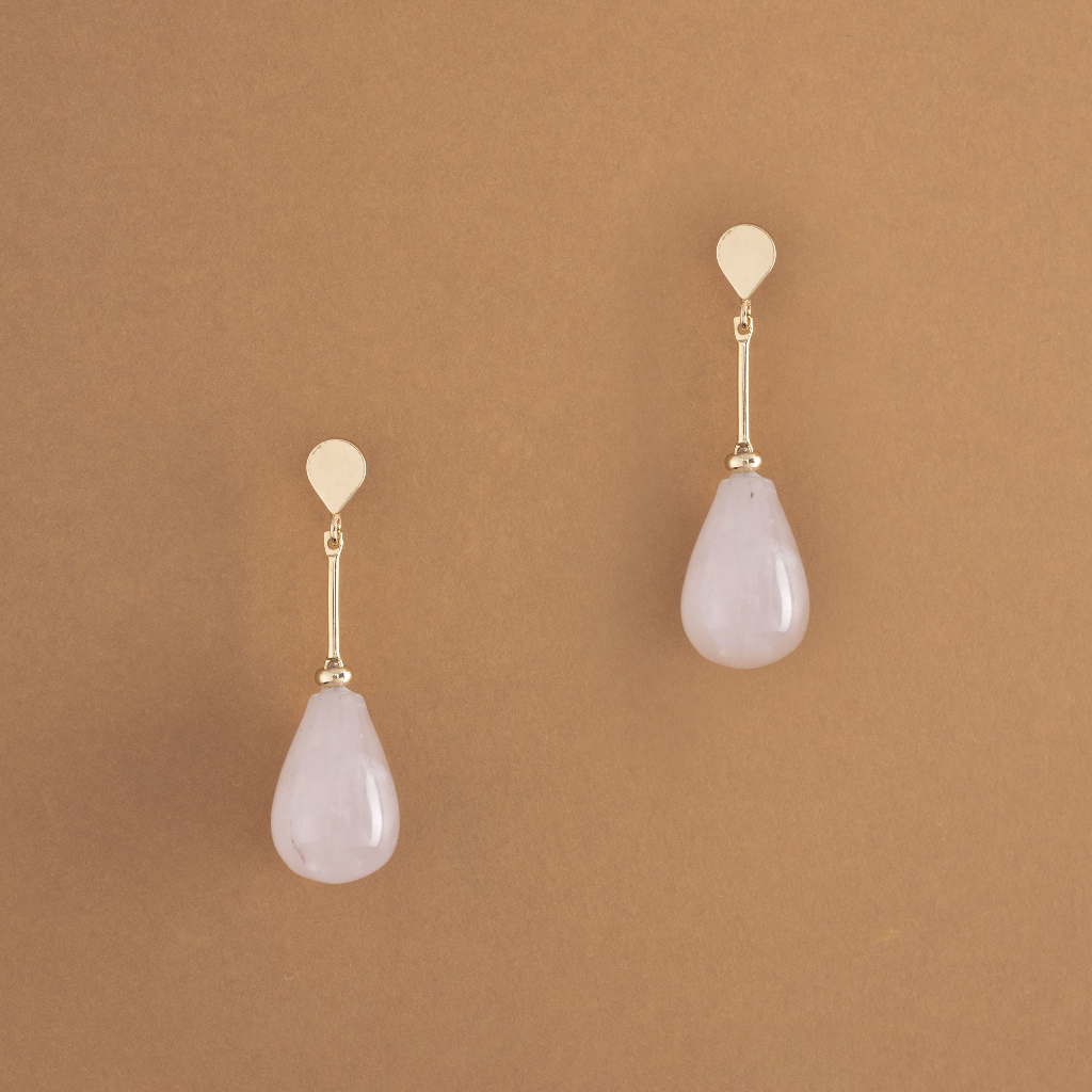 NAKAMOL - ROSE QUARTZ STONE-CLASSIC TEARDROP EARRING ต่างหูหินโรสควอตซ์