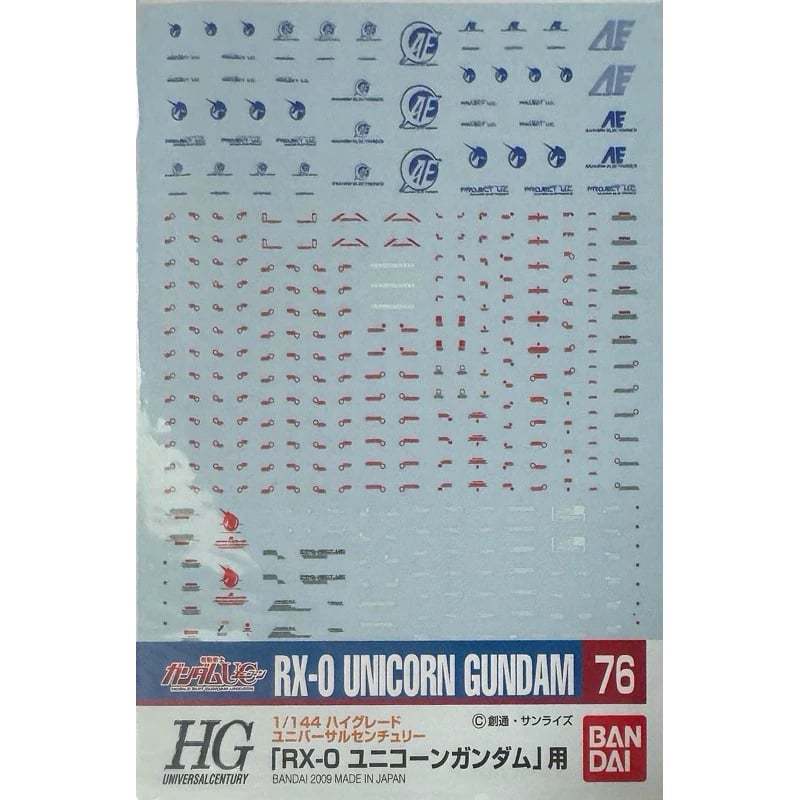 Water Decal Hg/Rg RX-0 Unicorn Gundam ของแท้ Bandai