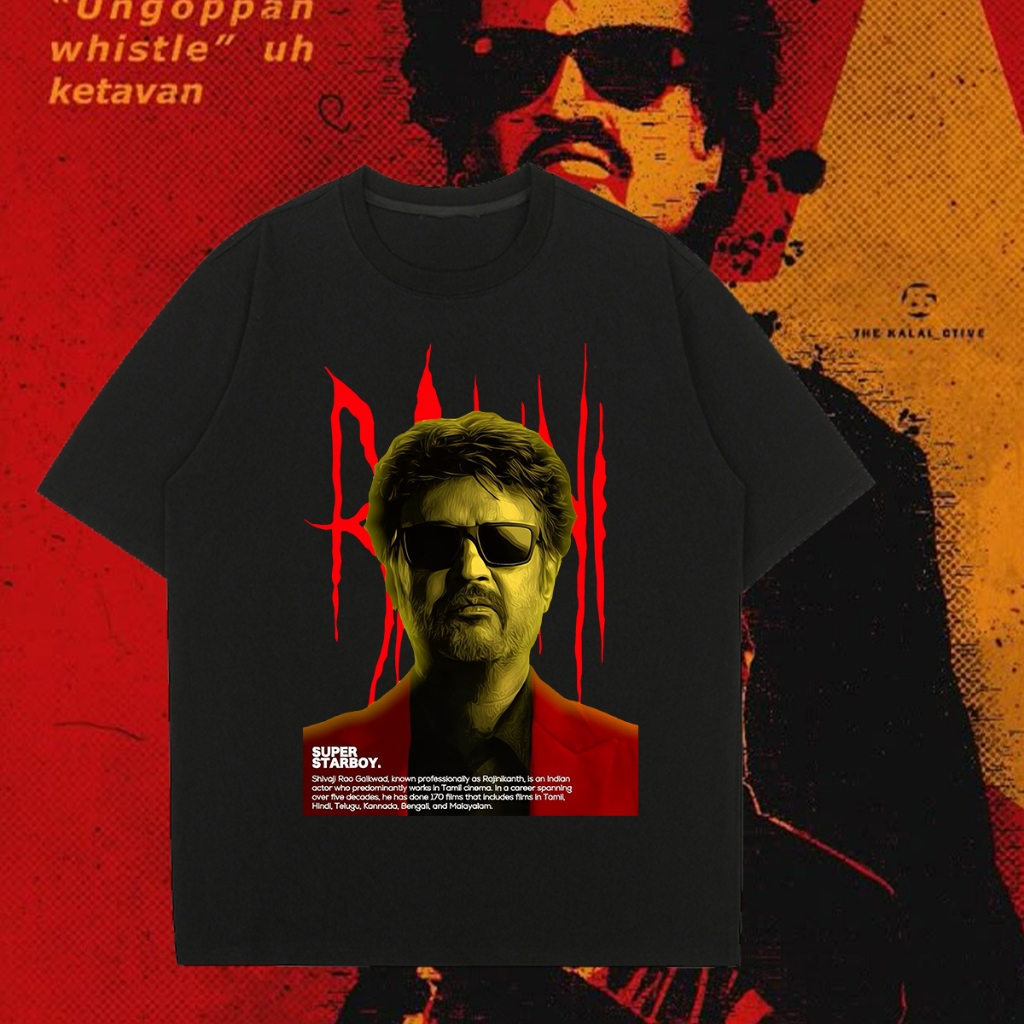 Kaos SUPER STAR RAJINI COOLIE MOVIE T-shirt SUPERSTAR RAJINI ล้างทำความสะอาดได้และไม่เสียรูป