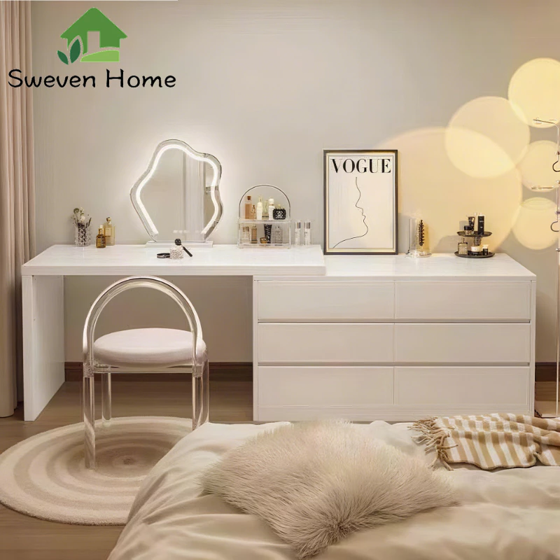 Sweven Home โต๊ะเครื่องแป้ง โต๊ะแต่งหน้า Dressing Table ปรับได้อย่างอิสระความยาว 125-220cm สามารถปรับทิศทางได้ 360°